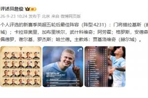 历经五轮激战，詹俊揭晓英超最强阵容：曼城独占三人，阿森纳、切尔西与赫尔城各占两人之席